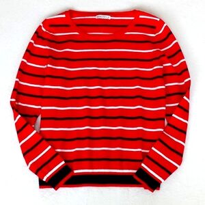 J Crew Red White Black Striped Long Sleeve Cotton Sweater Top Size S/M